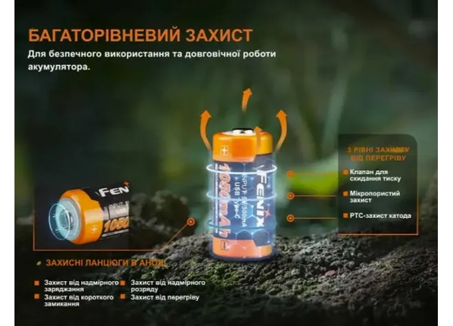Аккумулятор 16340 Fenix 1050 mAh Type-C (ARB-L16-1050UP) Фото 3